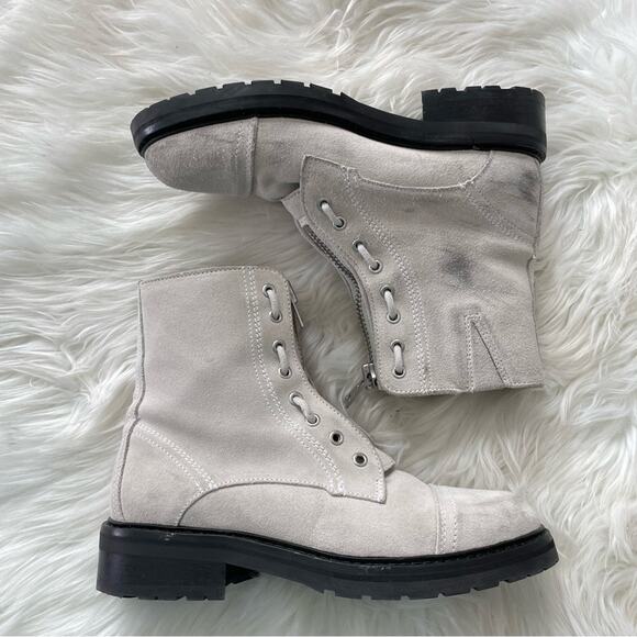 AllSaints | Women’s Ariel Boot White Suede Distressed Moto Zipper Zip Lace-Up 38 - Picture 5 of 11